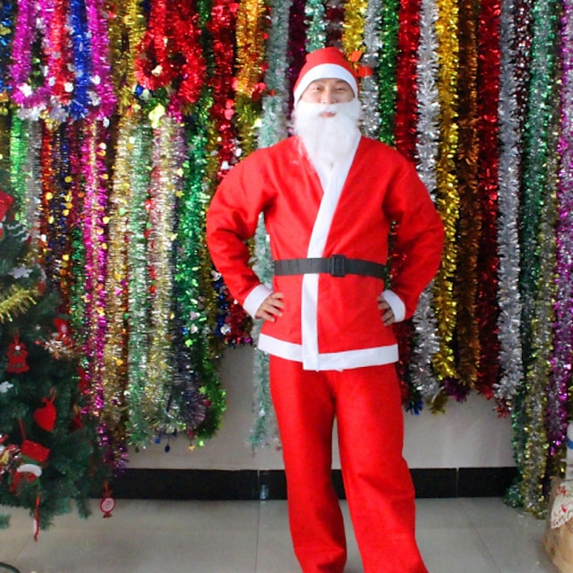  5 w 1 czerwone stroje mężczyzn Boże Narodzenie Santa Claus ubrania garnitur męski Cosplay Narodzenie kapelusz z brodą pasek spodni