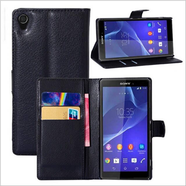  Etui Til Sony Z5 / Sony Xperia Z3 / Sony Xperia Z3 Compact Sony Xperia Z3 / Sony Xperia Z3 Compact / Sony Xperia Z5 Lommebok / Kortholder / med stativ Heldekkende etui Ensfarget Hard PU Leather