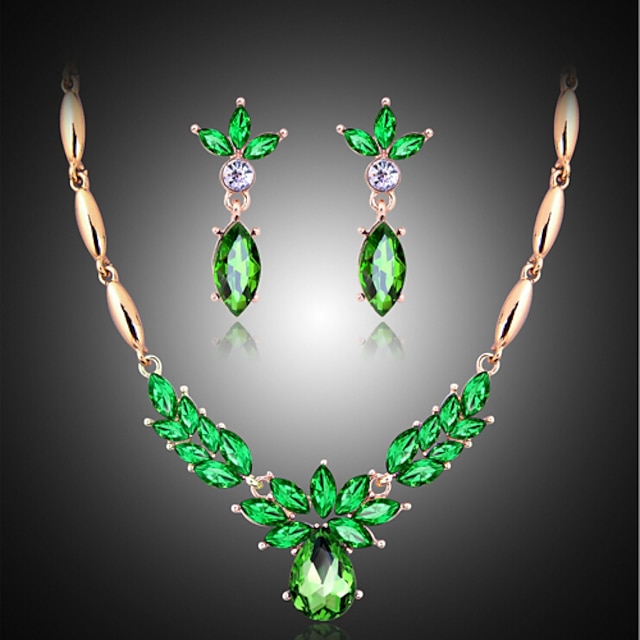  Perle Seturi de bijuterii Coliere cu Pandativ Marchiză femei Vintage Petrecere Modă Elegant Zirconiu Cubic cercei Bijuterii Verde Smarald Pentru Nuntă Petrecere Ocazie specială Aniversare Zi de