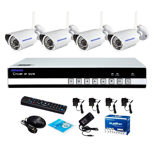  Szsinocam® 4CH Wifi H.264 NVR Kit(4pcs Wireless 1.0MP 3.6mm Day Night Vision Weatherproof IP Camera),P2P