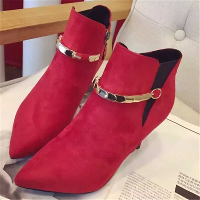  Chaussures Femme - Décontracté - Noir / Rouge - Talon Aiguille - Bout Pointu - Bottes - Daim