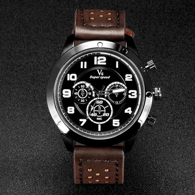  V6 Men's Wrist Watch Leather Band Black / Brown / Khaki / Two Years / Mitsubishi LR626