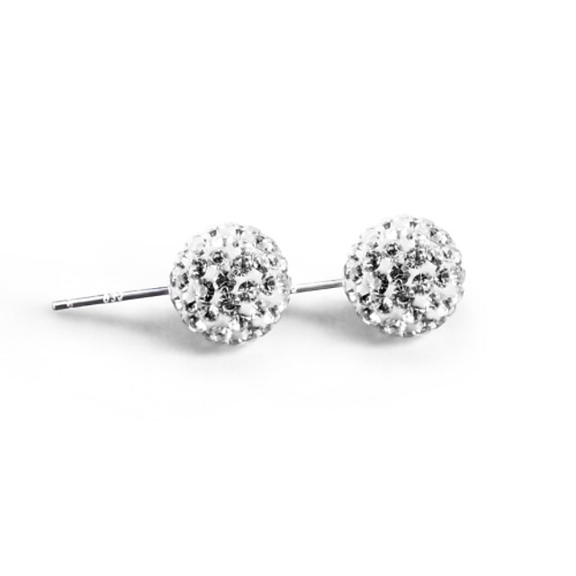  925 Sterling Silver CZ Stone Silver Ball Earring Studs