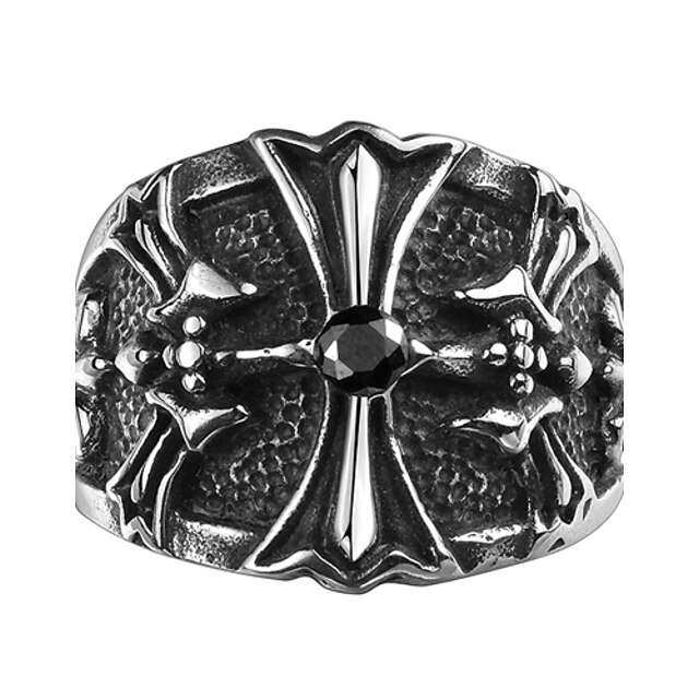  Men's Ring - Cross Unique Design, Vintage, Fashion 8 / 9 / 10 / 11 Black For Wedding Party Daily