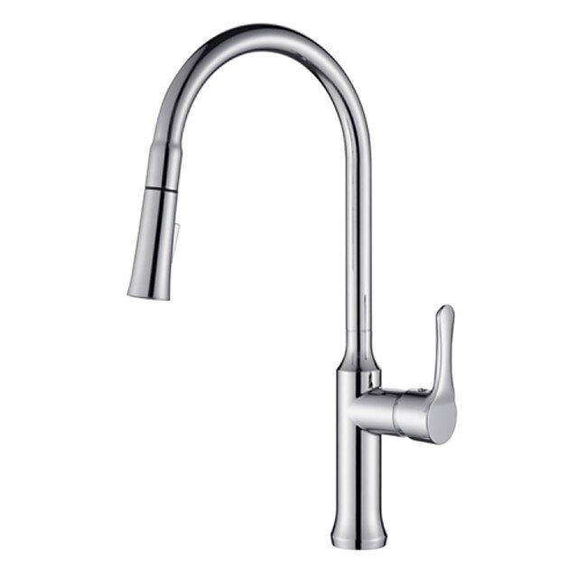  Kitchen faucet - One Hole Chrome Pull-out / ­Pull-down / Tall / ­High Arc Deck Mounted Contemporary Kitchen Taps / Brass / Single Handle One Hole