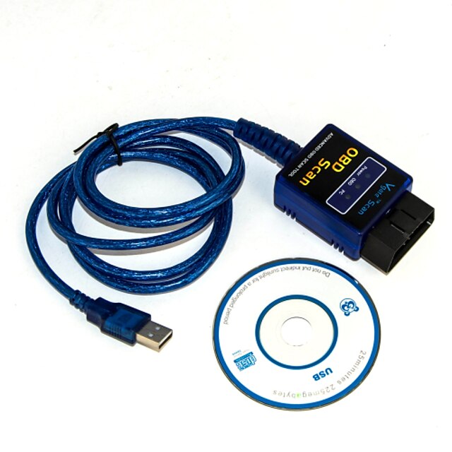  12V V1.5 OBD2 ELM327 Interface USB CAN-BUS Scanner Diagnostic with Wire