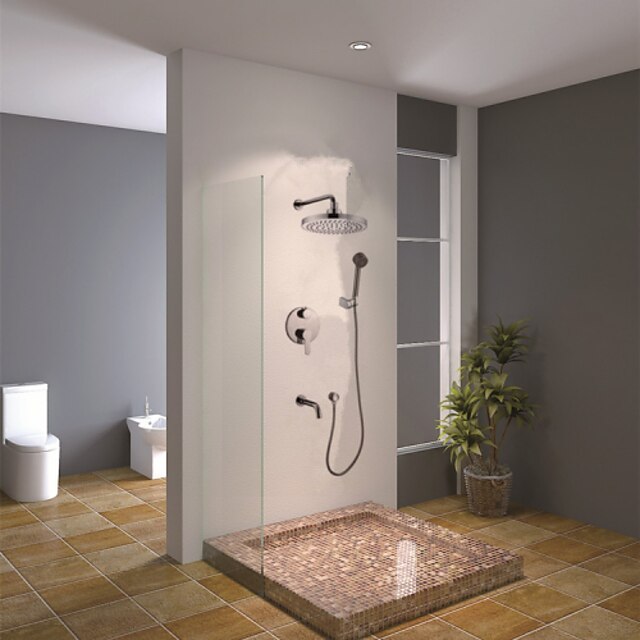  Suihkusetti Aseta - Sadesuihku Nykyaikainen Kromi Seinäasennus Keraaminen venttiili Bath Shower Mixer Taps / Messinki