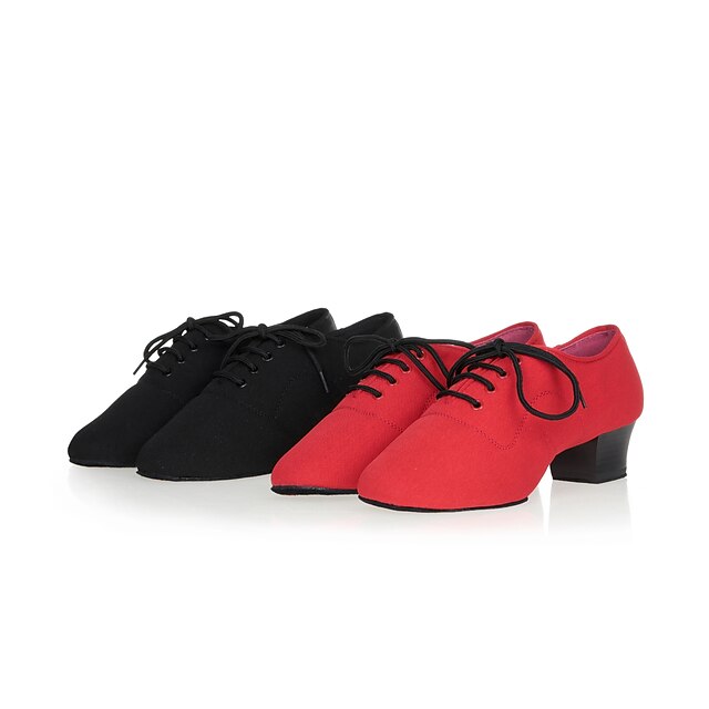  Mulheres Sapatos de Dança Sapatos de Dança Moderna Dança de Salão Têni Meia Solas Franzido / Cadarço / Pêlo Salto Robusto Não Personalizável Preto / Vermelho / Interior / Espetáculo / Profissional