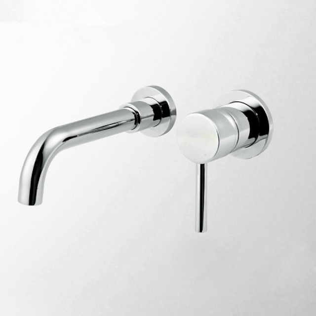  Brass Bathroom Sink Faucet,Silvery Wall Mount Chrome Single Handle Two Holes Bath Taps with Hot and Cold Switch