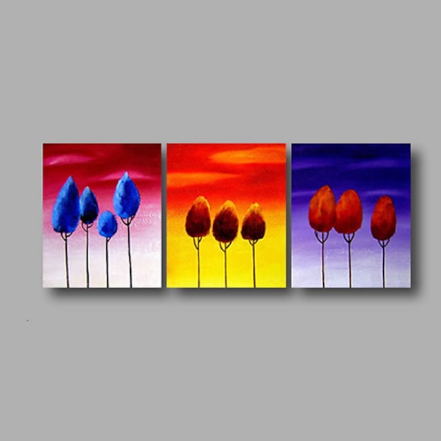 Oil Painting Hand Painted - Floral / Botanical Modern Stretched Canvas / Three Panels