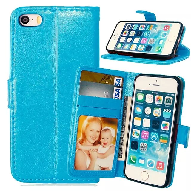  Case For iPhone 5 / Apple iPhone SE / 5s / iPhone 5 Wallet / Card Holder / with Stand Full Body Cases Solid Colored Hard PU Leather
