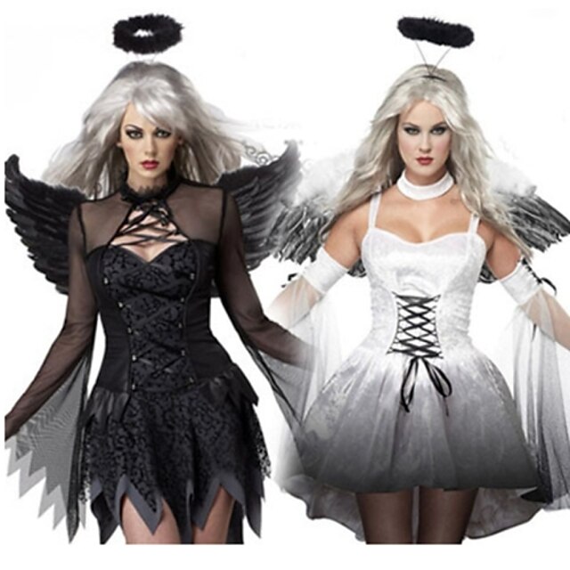  Witch Cosplay Costume Party Costume Women's Halloween Festival / Holiday Terylene White / Black Women's Carnival Costumes Patchwork / Dress / Dress