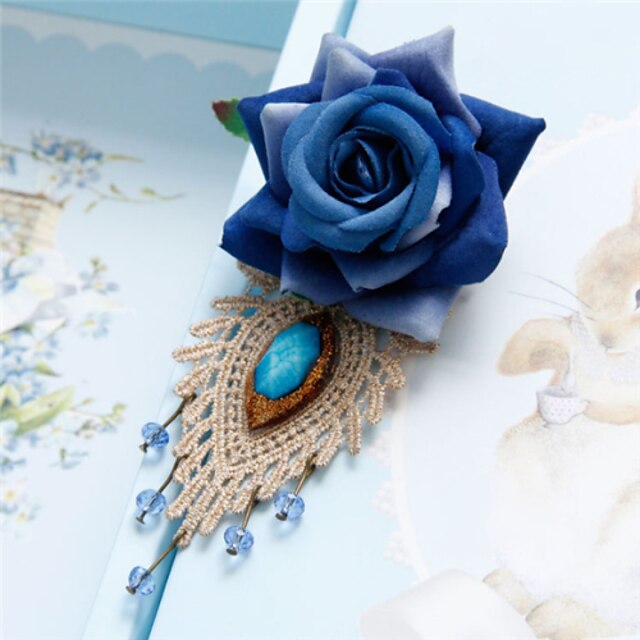  blå rose blonde stof håndlavet kunstig krystal broche