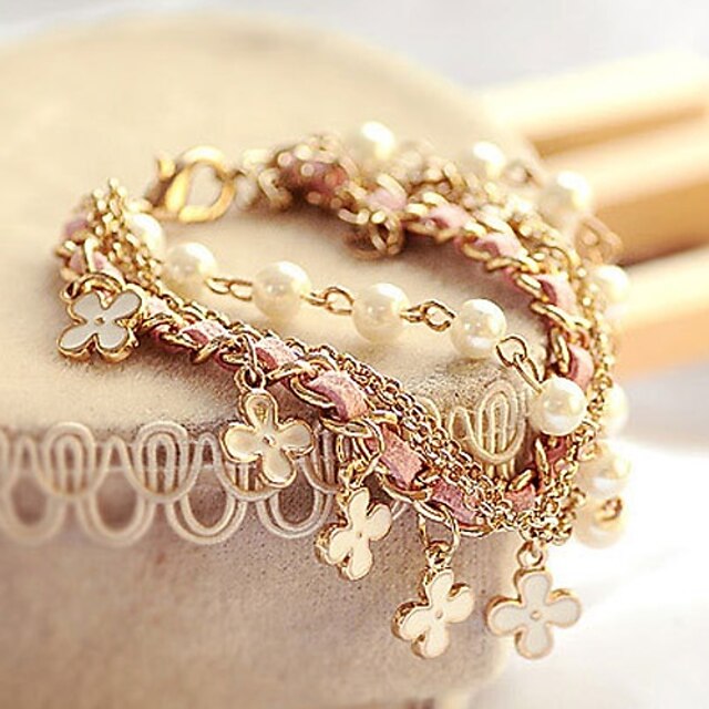  leather Charm BraceletsFashion Korean Style White Pearl Clover Bracelet Leather Rope Bracelet Jewelry Christmas Gifts