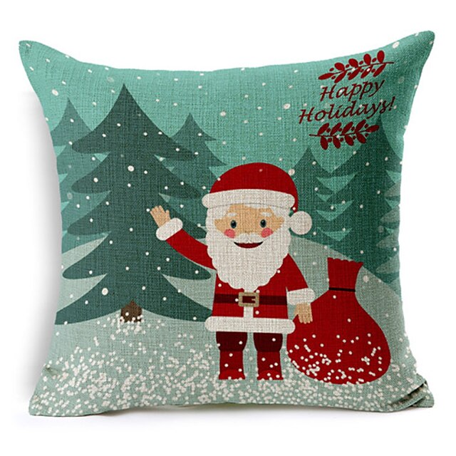  Country Style Happy Holiday Christmas Cotton/Linen Decorative Pillow Cover