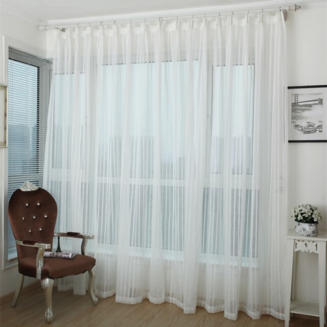  Sheer Curtains Shades  Two Panels Living Room Stripe Polyester Print & Jacquard