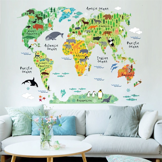  Autocolantes de Parede Decorativos - Etiquetas de parede de mapa Paisagem / Animais / Desenho Animado Sala de Estar / Quarto / Sala de