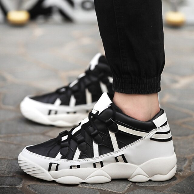  Men's Shoes Leatherette Winter Spring Summer Fall Comfort Novelty Walking Shoes Lace-up for Athletic Black and White Black White