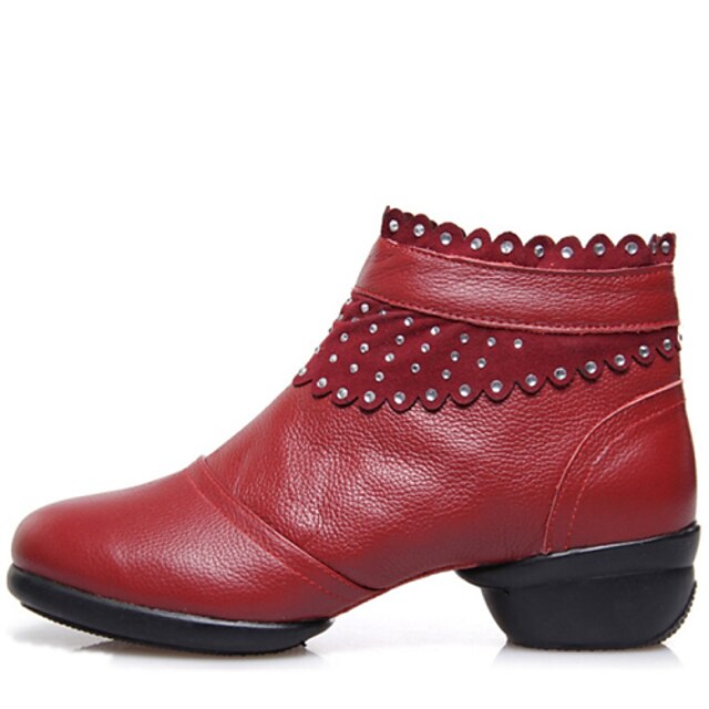  Női Tánccipők Bőr Csizmák / Kétrészes talp Cipzár Alacsony Szabványos méret Dance Shoes Fekete / Piros
