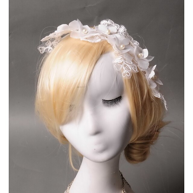  Tulle Imitation Pearl Lace Fabric Headbands Headpiece Elegant Style