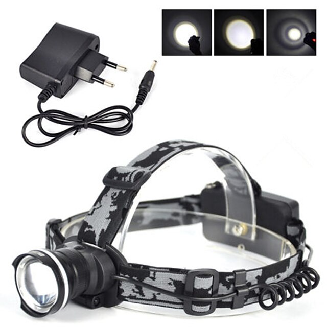  Headlamp Straps LED 3000 lm 1 Mode Rechargeable Camping / Hiking / Caving / Cycling / Bike / Hunting Black