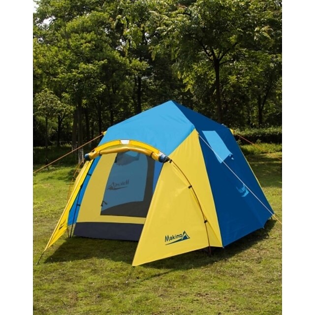  Makino 3-4 personnes Tente Triple Tente de camping Une pièce Tente automatique Bonne ventilation Pare-vent Etanche Antimite Respirabilité