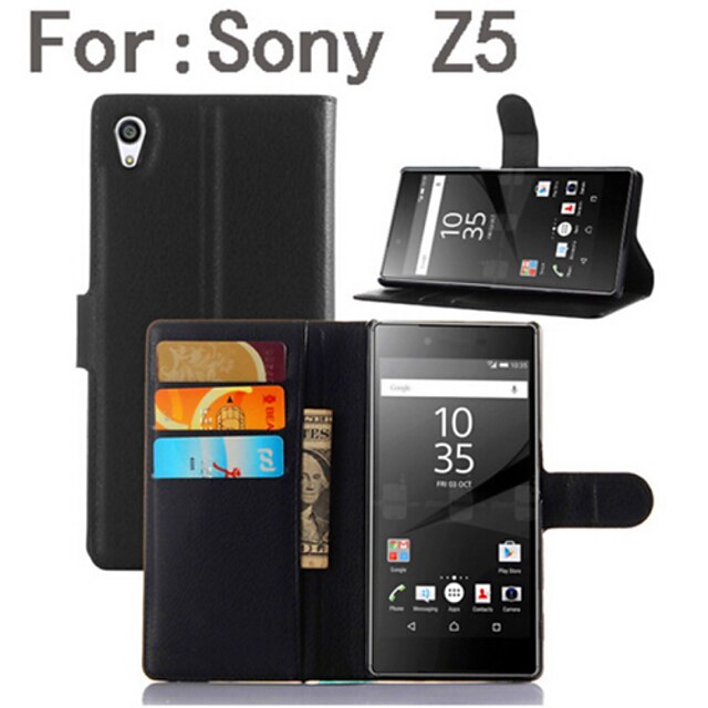  Capinha Para Sony Z5 / Sony Xperia Z5 Compact / Sony Sony Xperia Z5 / Sony Xperia Z5 Compact / Sony Carteira / Porta-Cartão / Com Suporte Capa Proteção Completa Côr Sólida Rígida PU Leather