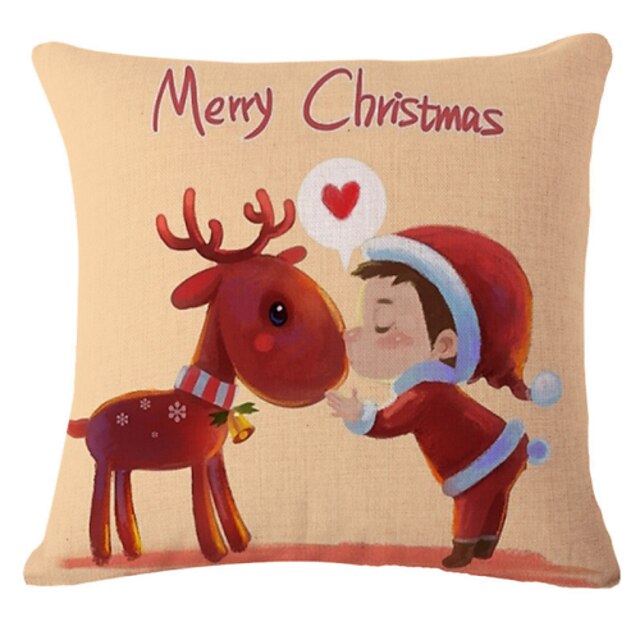  Cotton Linen Christmas Cartoon Printed Pillow Case Cushion Cover Santa Claus Snowman Reindeer Decorative
