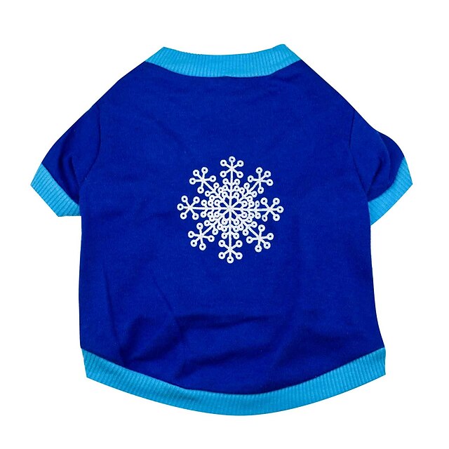  Chat Chien Tee-shirt Motif de flocon de neige Noël Vêtements pour Chien Respirable Bleu Costume Coton XS S M L