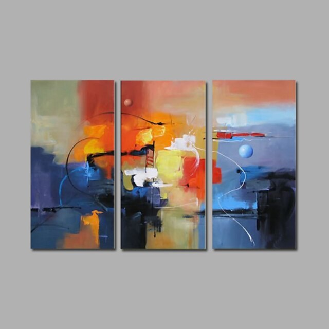  Maalattu Abstrakti Vaakasuora,Moderni 3 paneeli Hang-Painted öljymaalaus For Kodinsisustus