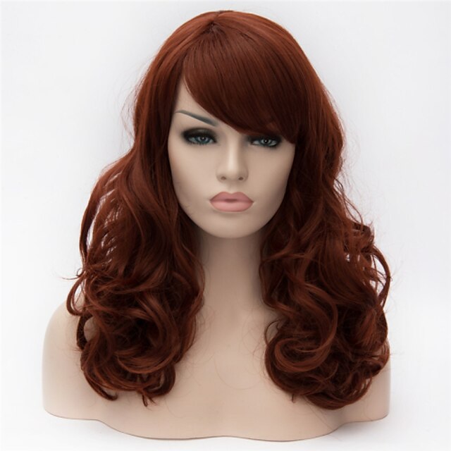  Synteettiset peruukit Kihara Kihara Epäsymmetrinen leikkaus Peruukki Pitkä Tumma kastanja Synteettiset hiukset Naisten Luonnollinen hiusviiva Punainen Ruskea