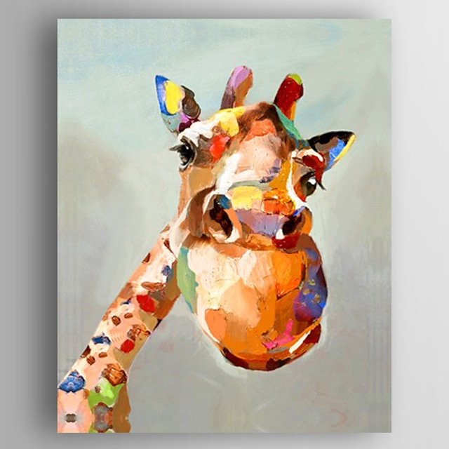  Hang-Malowane obraz olejny Ręcznie malowane - Zwierzęta / Pop art Nowoczesny Płótno / Rozciągnięte płótno