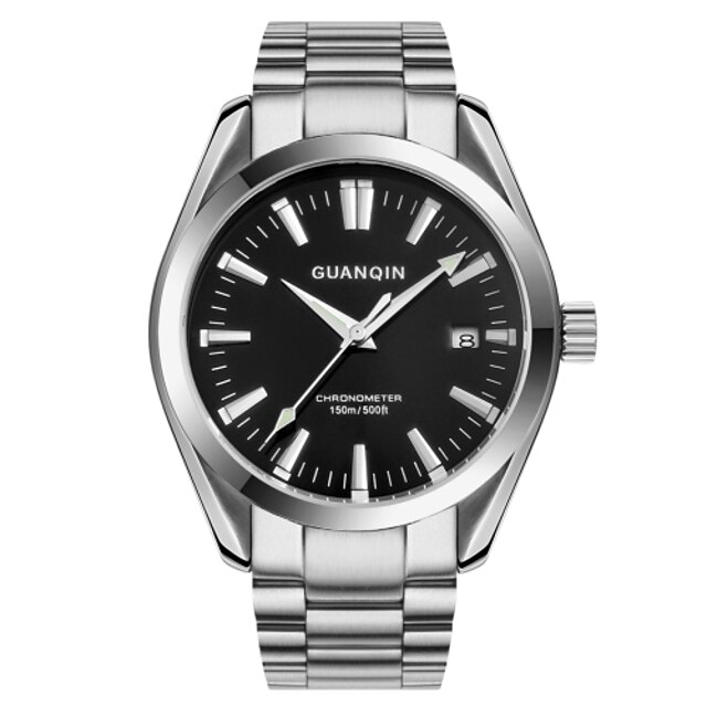  GUANQIN Herrn Armbanduhr Automatikaufzug Kalender Wasserdicht leuchtend Edelstahl Band Charme Silber