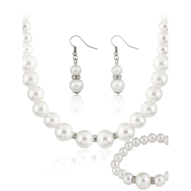  בגדי ריקוד נשים פנינה סט תכשיטים נשים פנינה עגילים תכשיטים לבן עבור חתונה Party יומי קזו'אל / שרשראות / צמיד