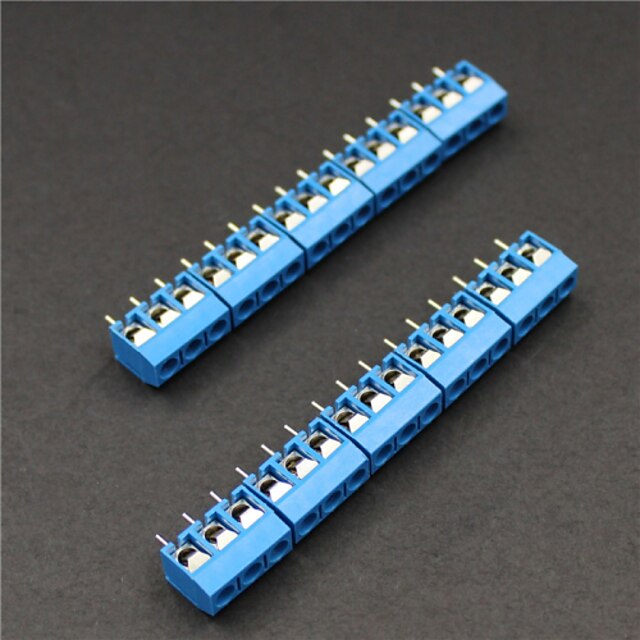  3 دبوس محطة 5.0mm اللون كتل موصلات - الأزرق (10 قطعة)