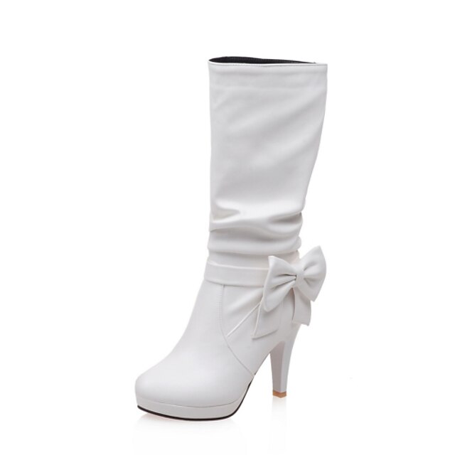  Women's Leatherette Fall / Winter Stiletto Heel 10.16-15.24 cm / Mid-Calf Boots Bowknot White / Black / Almond
