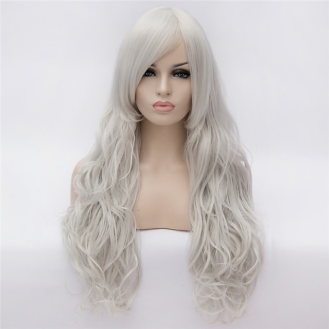  Synthetic Wig Curly Style Capless Wig Silver Synthetic Hair Women's White Wig Costume Wig