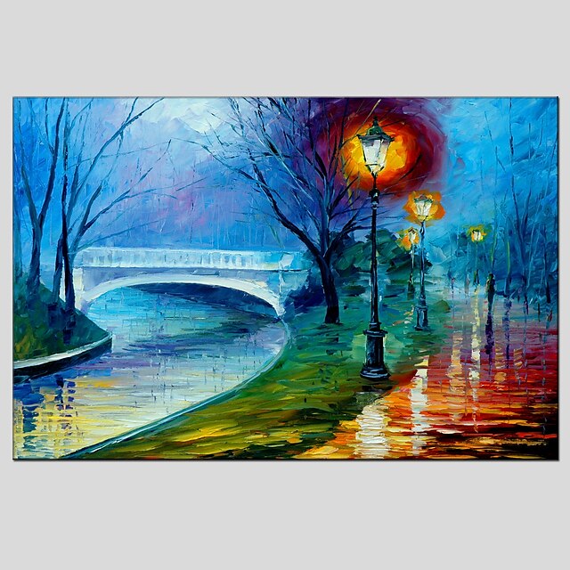  Oil Paintings Modern Landscape Rainy Street Canvas Material With Wooden Stretcher Ready To Hang SIZE:60*90CM.