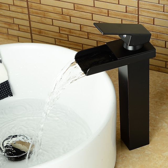  Bathroom Sink Faucet - Waterfall Oil-rubbed Bronze Centerset One Hole / Single Handle One HoleBath Taps