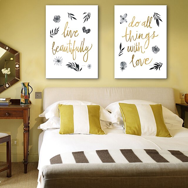  E-HOME® Stretched Canvas Art Simple Pictures And Letters Decoration Painting  Set of 2