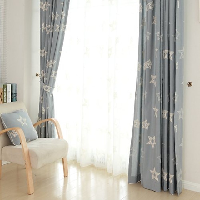  Rod Pocket Grommet Top Double Pleat Two Panels Curtain Country Modern Neoclassical Mediterranean , Embroidery Leaf Bedroom