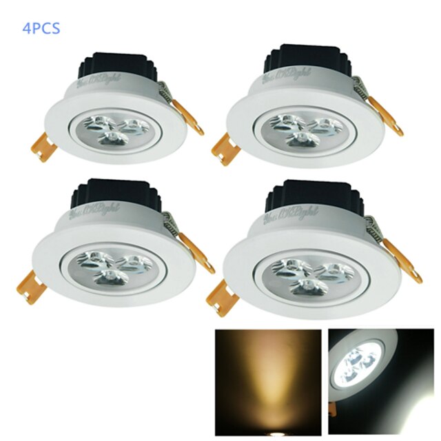  YouOKLight 4pcs 3 W LED Recessed Lights 300 lm 3 LED Beads High Power LED Decorative Warm White Cold White 220-240 V 110-130 V / 4 pcs / RoHS / 90