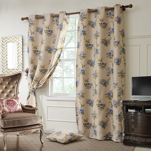  Blackout Curtains Drapes Two Panels Bedroom Polyester Print & Jacquard