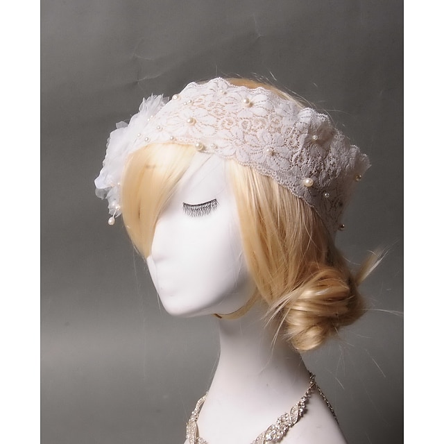  Tulle Imitation Pearl Lace Headbands Headpiece Classical Feminine Style