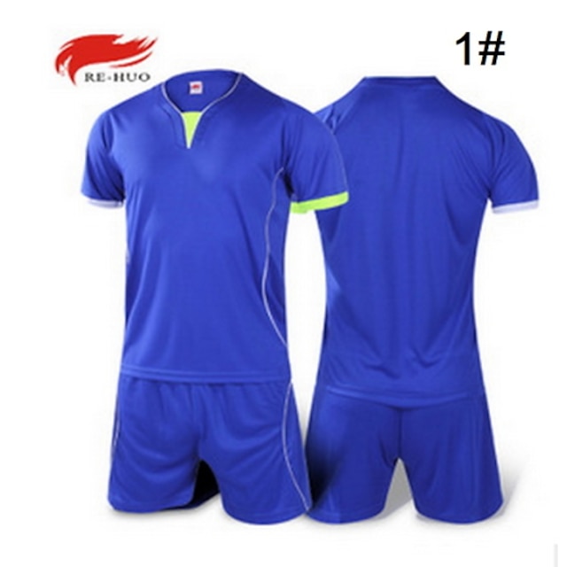  Homens Futebol Shorts shirt + Calças Conjuntos Respirável Futebol Clássico 100% Poliéster # 1 Branco Azul Céu / Com Stretch