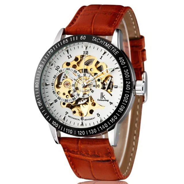  Men's Wrist Watch Mechanical Watch Automatic self-winding Hollow Engraving PU Band Analog Luxury Brown - Brown