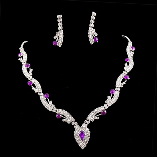  Crystal Jewelry Set Pendant Necklace Tassel Marquise Cut Heart Love Ladies Party Cubic Zirconia Imitation Diamond Earrings Jewelry Purple For Wedding Masquerade Engagement Party Prom Promise