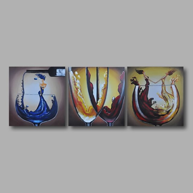  Handgeschilderde Abstract Horizontaal, Modern Kangas Hang-geschilderd olieverfschilderij Huisdecoratie Drie panelen