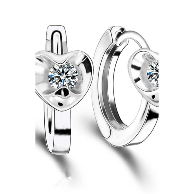  Women's Hoop Earrings Love Fashion Luxury Zircon Cubic Zirconia Silver Plated Heart Jewelry For