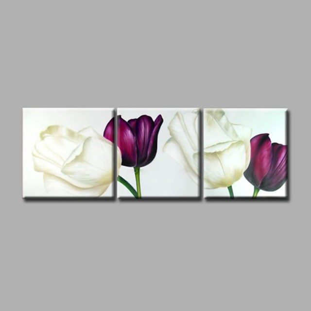  Handgeschilderde Abstract / Bloemenmotief/BotanischModern Drie panelen Canvas Hang-geschilderd olieverfschilderij For Huisdecoratie